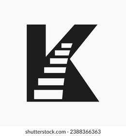 Buchstabe K-Treppenlogo. Alphabet-basierte Vektorvorlage mit dem Logo-Symbol Schritt