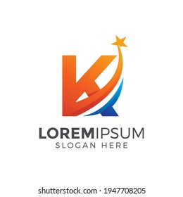 Letter K With Star Logo Design Vector Illustration