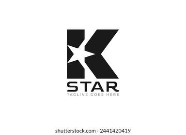 Letter K Star Logo, Modern Letter K with Negative Space Star Inside, vector Illustration
