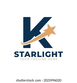 Letter K with Star Swoosh Logo Design. Suitable for Start up, Logistic, Business Logo Template