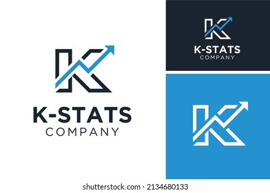 Letter K with Statistic Arrow Chart Diagram Marketing Financial Business logo design
