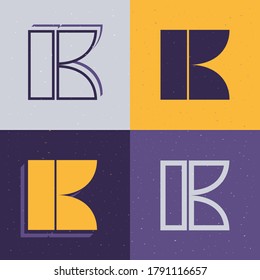 Letter K stencil logo set. Flat icons perfect to use in any military labels, sport logos, graffiti posters, construction identity, etc.