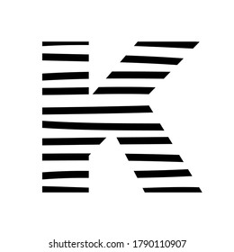 Letter K - striped mottled font - isolated, vector illustration