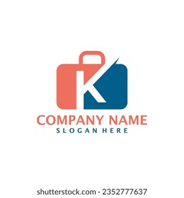 Letter K with Suitcase logo design vector. Initial K with Suitcase logo design template concept