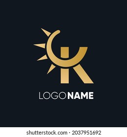 Letter K Sun Logo Design Vector Icon Graphic Illustration Emblem Background Template