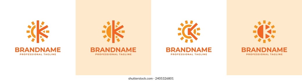 Letter K Sun Logo Set, suitable for business related to solar with K initial