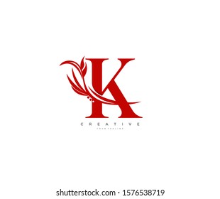 Letter K Swoosh Red Monogram Flourishes Logotype