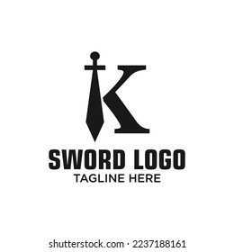 Letter K Sword Logo Design Template Inspiration, Vector Illustration.