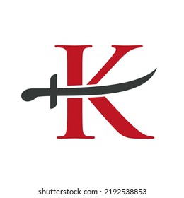 Letter K Swords Logo Vektorvorlage. Swords-Symbol für Schutz und Datenschutz-Symbol