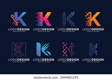 Letter K tech logo design. Digital, connection, and science logo concept