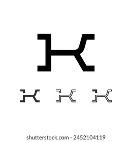 Letter K, technical digital alphabet font, including set from four of different types, vector illustration 10eps
