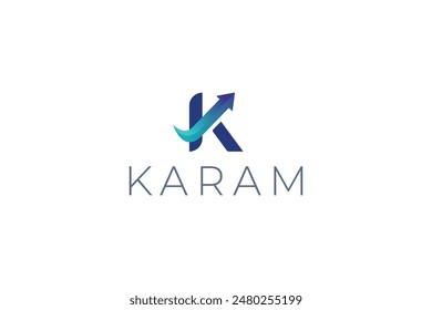 Letter K technological 3d blue colour arrow motion logo