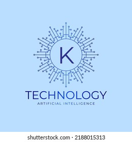 letter K technology boundaries artificial intelligence initial vector logo design element