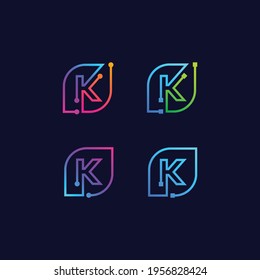 
Letter K Technology and Digital Connection logo with Leaf and Dots tech sign, nature and eco symbol for your Corporate identity