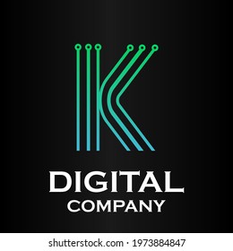 Letter k technology or digital logo template illustration. there are line letter with dot. suitable for technology, multimedia.