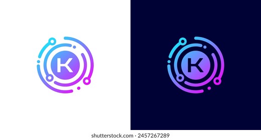 letter K technology logo with circle circuit line style for digital, data, connection