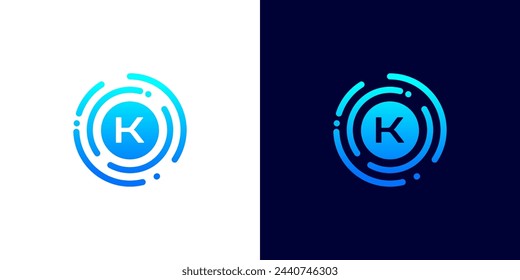 Letter K technology logo with circuit board line style circle for digital,data,connection