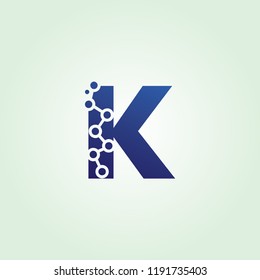 Letter K Technology Logo, Simple Icon With Network Shape design