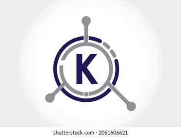 Letra K con símbolo vectorial del logotipo de tecnología. Adecuado para negocios relacionados con tecnología, Internet, computación y datos.