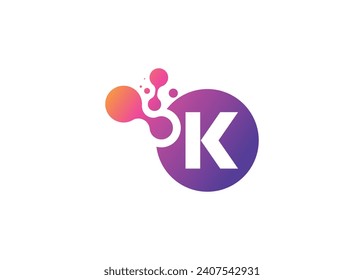 Letter K Technology vector monogram logo design template. Letter K molecule, Science and Bio technology Vector logo