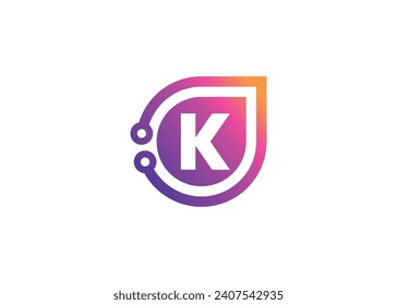 Letter K Technology vector monogram logo design template. Letter K molecule, Science and Bio technology Vector logo