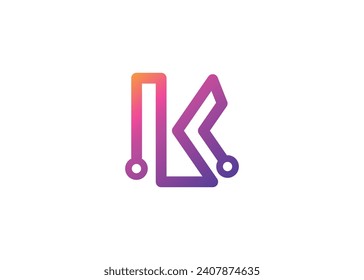 Letter K Technology vector monogram logo design template. Letter K molecule, Science and Bio technology Vector logo