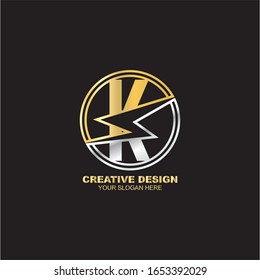 Letra K. Plantilla para el diseño creativo del logotipo con elemento de icono de círculo. fuente de oro y metal elegante vectorial.
