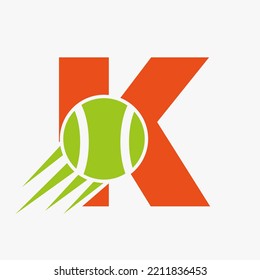 Letter K Tennis Logo Concept With Moving Tennis Ball Icon. Tennis Sports Logotype Symbol Vector Template
