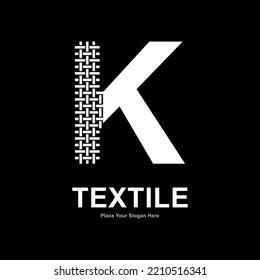 Letter K textile pattern and sewing logo vector design. Suitable for business, textile fabric, initial name, fashion, and knitting