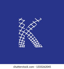 letter K with texture of curved lines that form a lattice