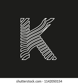 letter K in texture with white lines movement effect on editable black background vector