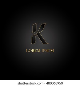 Letter K that can be used as initial logo, black colored with gold border, isolated in dark background