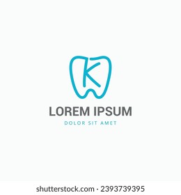 Letter K with tooth linked line logo vector icon illustration. Isolated object on white background 