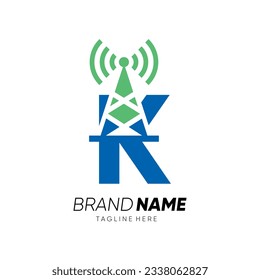 Letter K Tower Signal Logo Design Vector Icon Graphic Emblem Illustration 