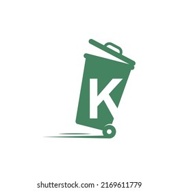 Letra K en el vector de ilustración del icono de la papelera