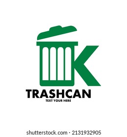 Letter K trash can vector logo template. This design use green color and nature theme. Suitable for recycle, reduce, font and text.