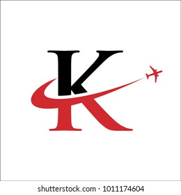 letter K travel airplane logo vector