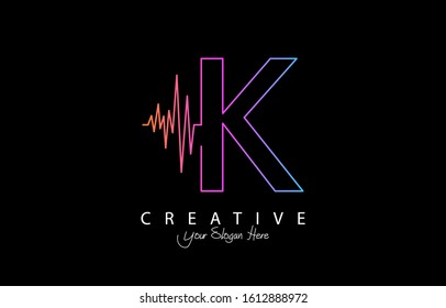 Letter K Trendy Design Logo Concept. Creative Icon Logo with Sound Wave Vector Illustration.