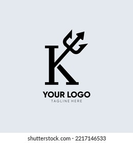 Letter K Trident Logo Design Icon Vector Emblem Graphic Illustration