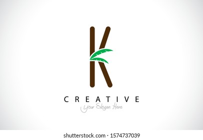 Letter K Tropical Design Logo Concept. Creative Icon Logo with Palm Tree Shape Vector Illustration.