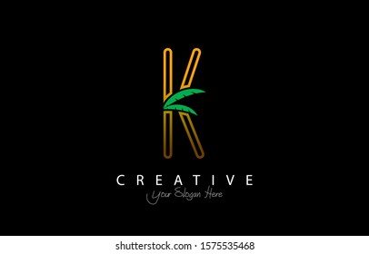 Letter K Tropical Design Logo Concept. Creative Icon Logo with Palm Tree Shape Vector Illustration.