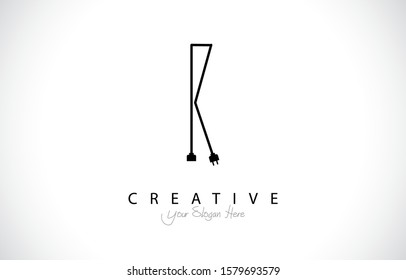 Letter K Tropical Design Logo Concept. Creative Icon Logo with Wire Plug and Socket Vector Illustration.