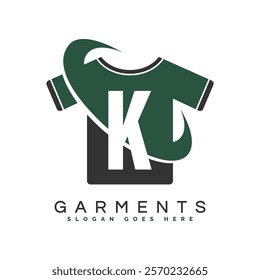 Letter K T-Shirt Logo with round Concept. Alphabet K garments moon face icon design