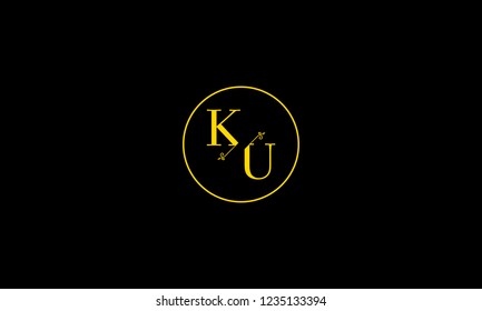 LETTER K AND U FLOWER LOGO WITH CIRCLE FRAME FOR LOGO DESIGN OR ILLUSTRATION USE