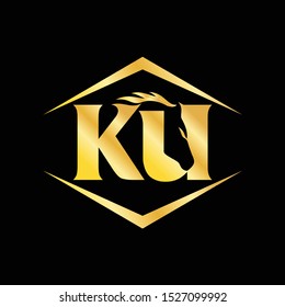 Letter K and U Logo. Horse Symbol. Icon. Vector Illustration.