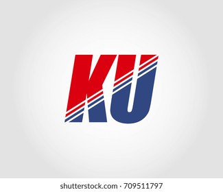 Letter K and U red and blue combination logo