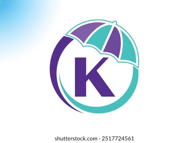 Letter K Umbrella Logo Design Vector Template.