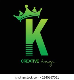 letter "K" vector design with crown, green background