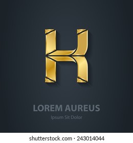 Letter K. Vector elegant gold font. Template for company logo. Metallic Design element or icon.