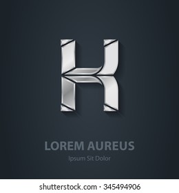 Letter K. Vector elegant silver font. Template for company logo. Metallic Design element or icon.